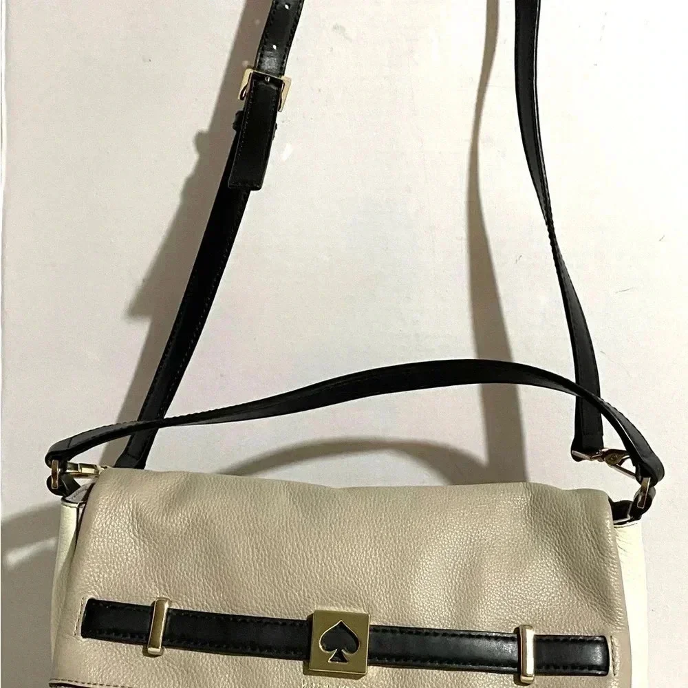 Kate spade grey white black leather satchel handbag